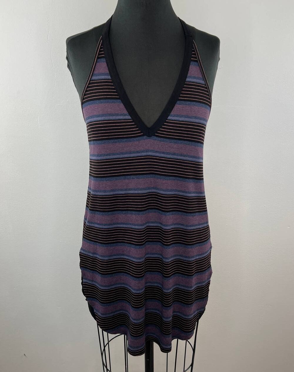 FREE PEOPLE We the Free Loui Purple Combo Striped Racerback Tunic Top Tank XS